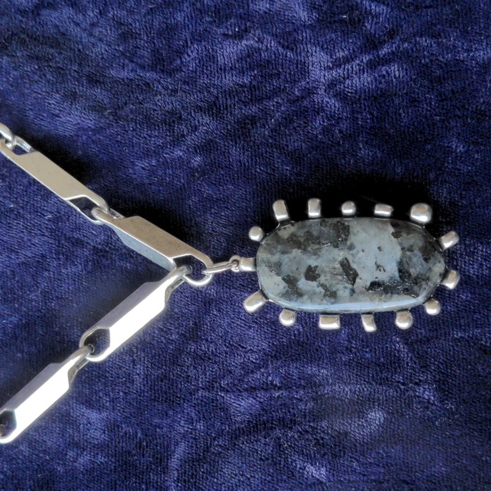 Zara silver tone statement necklace with natural black / grey stone